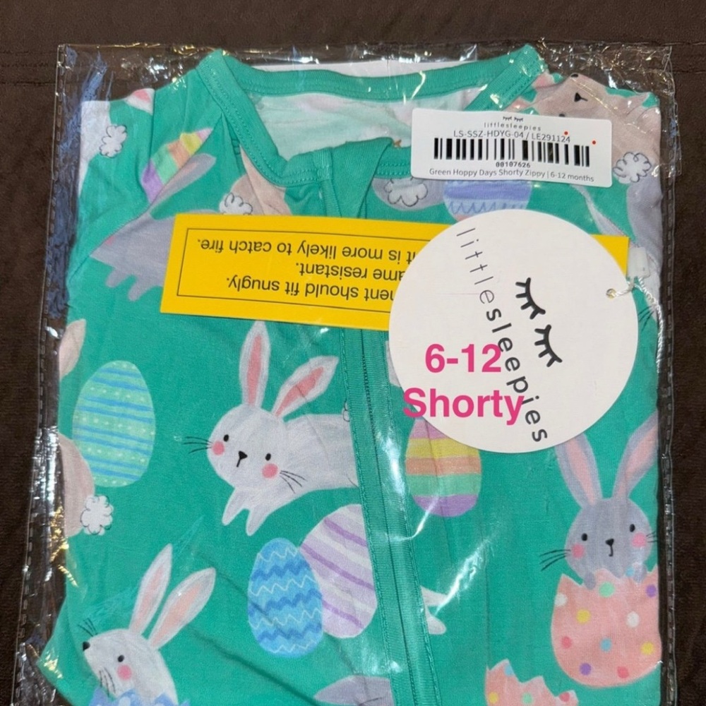 Little Sleepies 6-12 Green Hoppy Days bamboo shorty zippy pj, Easter, Bunny